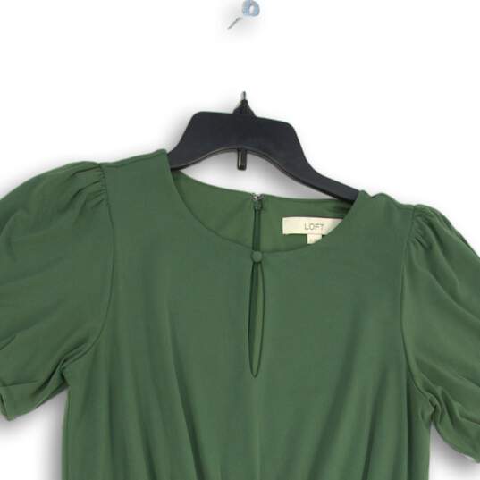 LOFT Womens Green Keyhole Neck Short Sleeve Back Zip Fit & Flare Dress Size 2 image number 3