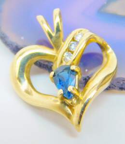 14K Yellow Gold Sapphire 0.03 CTTW Diamond Ribbon Heart Pendant 1.5g