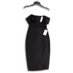 NWT Womens Black Ruffle Strapless Back Zip Short Bodycon Dress Size XS