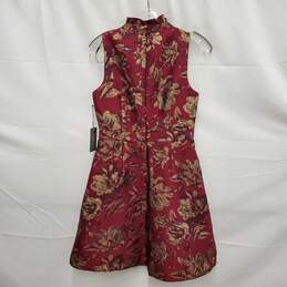 NWT Vince Camuto WM's Jacquard Ruffle Neck Fit & Flare Red & Metallic Gold Dress Size 4 alternative image
