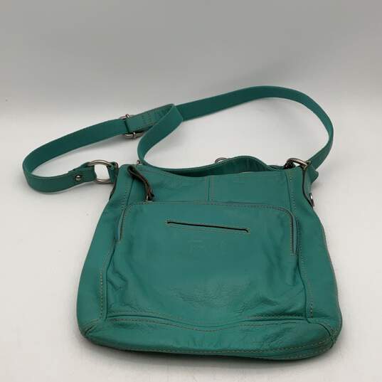 Fossil Womens Teal Leather Adjustable Strap Inner Pocket Crossbody Bag Purse image number 2