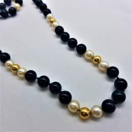 14K Gold Onyx FW Pearl Beaded Necklace 60.7g DAMAGED
