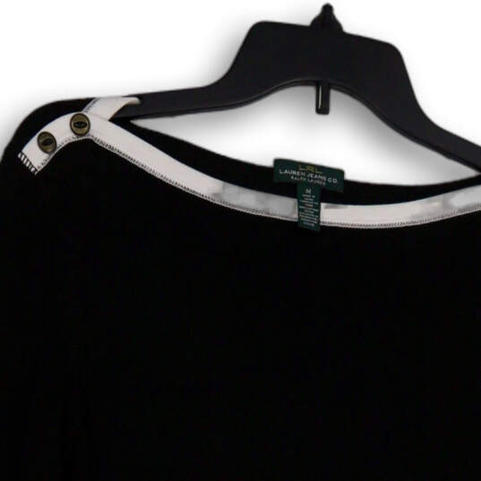 Womens Black White Boat Neck Long Sleeve Pullover Blouse Top Size Medium image number 4
