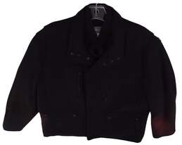 Mens Black Long Sleeve Snap Collar Zip Pocket Pea Coat Jacket Size XL alternative image