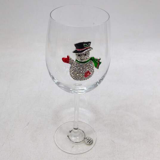 The Queens Jewels Pair Of Christmas Themed Rhinestone Jeweled Wine Glasses IOB image number 2