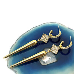 Designer Stella & Dot Gold-Tone Clear Rhinestone Spike Dangle Earrings
