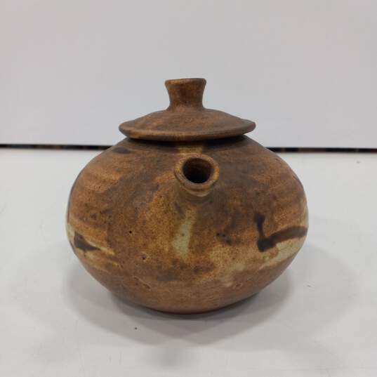 Brown Earthenware Teapot w/ Lid image number 2