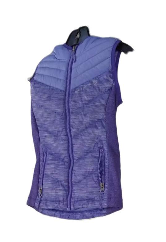 Girls Purple Sleeveless Full Zip Hooded Puffer Vest Jacket Size XS image number 2