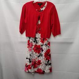 Perceptions Women's Floral Sleeveless Dress & Red Cardigan Set Size 16