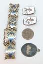 Vintage 925 Siam Sterling Black & White Enamel Clip-On Earrings Pendant & Panel Bracelet 27.6g image number 8