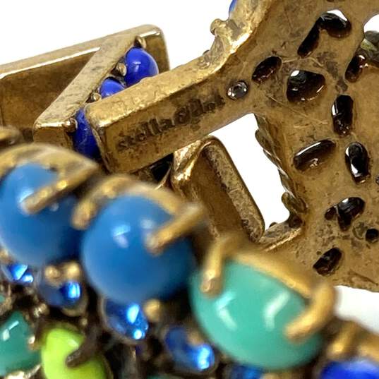 Designer Stella & Dot Gold-Tone Turquoise Blue Rhinestone Bangle Bracelet image number 4
