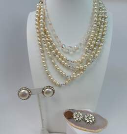VNTG Faux Pearl & Icy Aurora Borealis Clip-On Earrings Necklaces & Shoe Clips alternative image