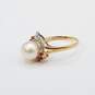 14K Gold Diamond Ruby & Cubic Zirconia FW Pearl Sz 5.75 Ring 3.0g image number 1