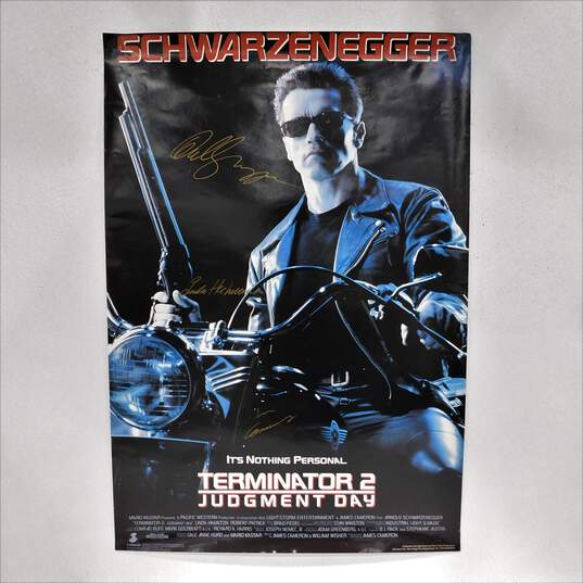 Terminator 2 Autographed Movie Poster Cameron Schwarzenegger Hamilton image number 1