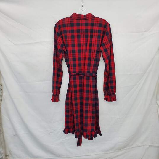 Brooks Brothers Red Fleece Cotton Plaid Patterned Belted Dress WM Size 6 NWT image number 2