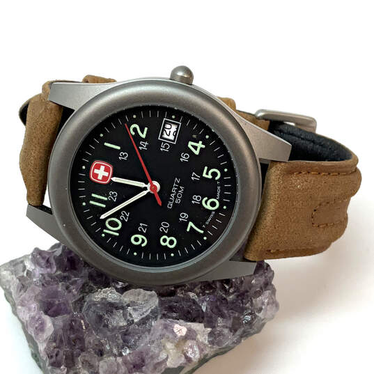 Designer Swiss Army SAK Design Leather Strap Black Dial Analog Wristwatch image number 1