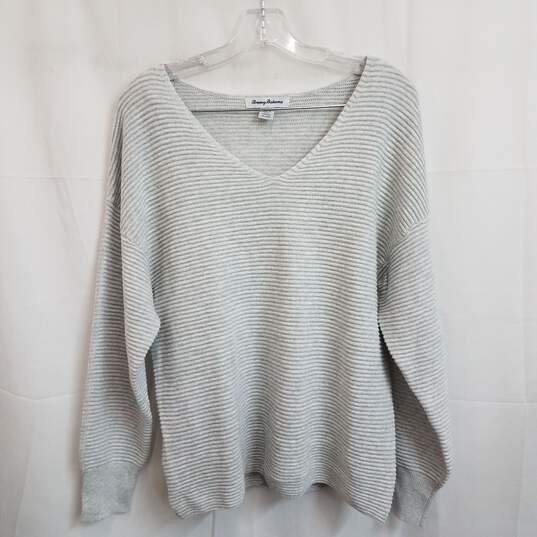 Tommy Bahama light gray metallic knit sweater women's M image number 1