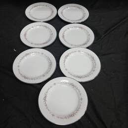 7pc Set of Noritake Rosepoint Silver-Trimmed Bread & Butter Plates