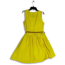 Womens Yellow Pleated Round Neck Sleeveless FIt & Flare Dress Size 10 alternative image