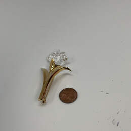 Designer Swarovski Gold-Tone Crystal Clear Lily Tulip Flower Brooch Pin