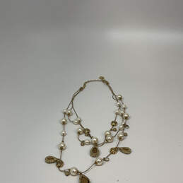 Designer Betsey Johnson Gold-Tone White Pearl Multi Strand Chain Necklace alternative image