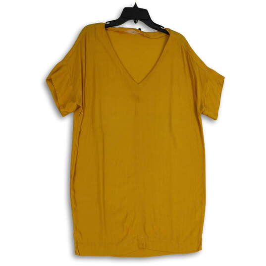 Womens Yellow Heather V-Neck Short Sleeve Pullover T-Shirt Size Large image number 1
