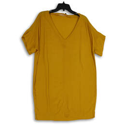 Womens Yellow Heather V-Neck Short Sleeve Pullover T-Shirt Size Large