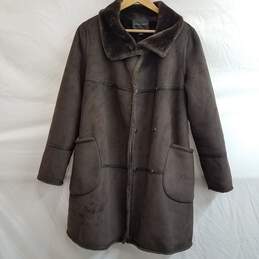 Saks Fifth Avenue Suede Faux Fur Lined Dark Brown Coat Size M