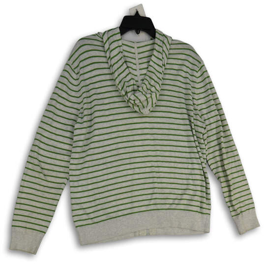 Womens Green Gray Striped Hooded Long Sleeve Full-Zip Cardigan Sweater Sz L image number 2