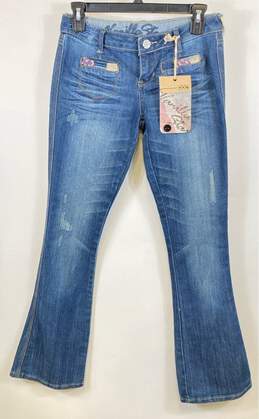 NWT Vanilla Star Womens Blue Medium Wash Low Rise Denim Flared Jeans Size 5
