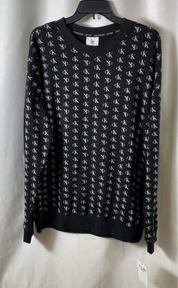 NWT Calvin Klein Mens Black Signature Print Long Sleeve Pullover Sweatshirt Sz L