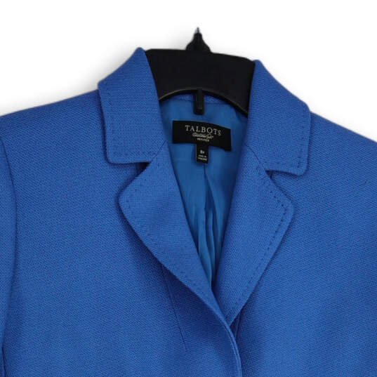 Womens Blue Notch Lapel Long Sleeve Two Button Blazer Size 8P image number 3