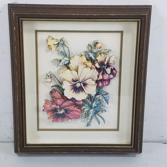 Lois Thayer - 1970s Hand Cut Paper Tole 3D Shadow Box Flower - Framed Art image number 1