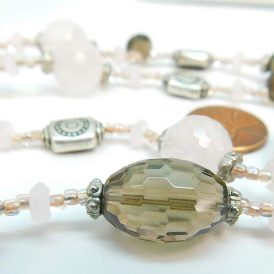 Peggy Goodman 925 Rose & Smoky Quartz & Stamped & Granulated Beaded Necklace 72g image number 5