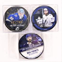 NHL Tampa Bay Lightning Commemorative Hockey Pucks Stamkos, Hedman & Vasilevskiy
