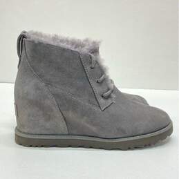 UGG Classic Gray Suede Shearling Lace Up Wedge Ankle Boots Shoes Size 7 B alternative image