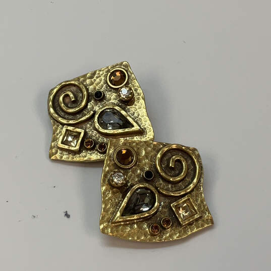 Designer Patricia Locke Gold-Tone Crystal Cut Stone Clip-On Stud Earrings image number 1