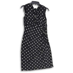 Womens White Black Polka Dot Pleated Sleeveless Ruched Shift Dress Size 6