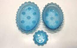 Bubble Lace Glass Blue Vintage Oval Shape 3 pc 10.5 in L Tableware