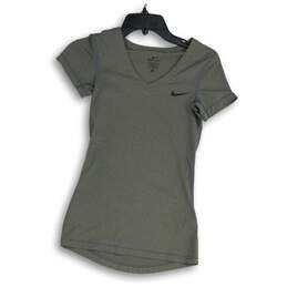 Nike Womens Gray V-Neck Short Sleeve Activewear Pullover T-Shirt Size XS