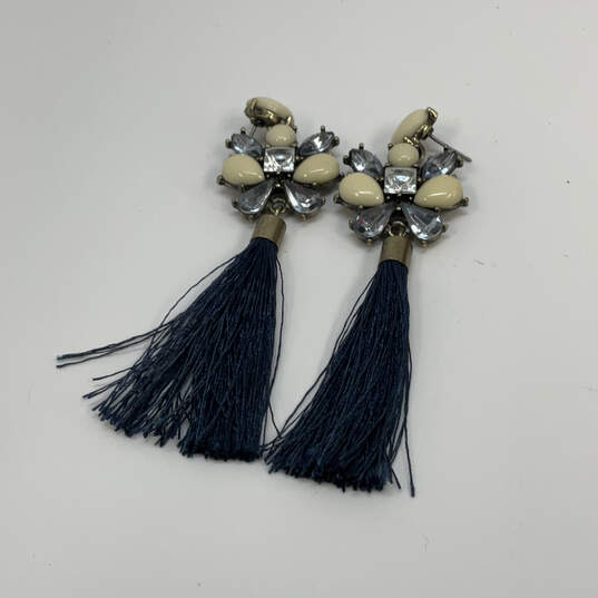 Designer J. Crew Gold-Tone Clear Crystal Cut Stone Tassel Dangle Earrings image number 3