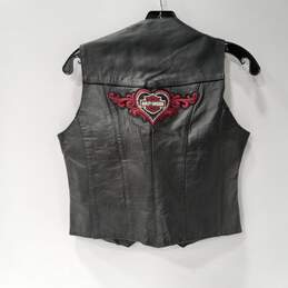 Jamin Leather Black Leather Vest With Harley Davidson Motor Cycles Patch Size S alternative image