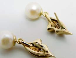 14K Gold Pearl Drop Earrings 2.6g alternative image