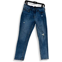 Womens Blue Denim Medium Wash Distressed Pocket Straight Leg Jeans Sz 27/4