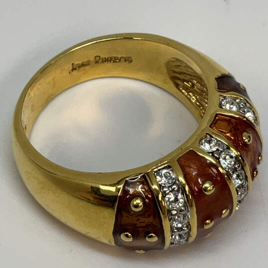 Designer Joan Rivers Gold-Tone Amber Enamel Rhinestone Dome Elegant Ring image number 4