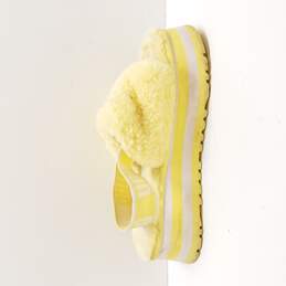 Ugg Women's Yeah Disco Yellow Fluff Platform Sandals Size 6