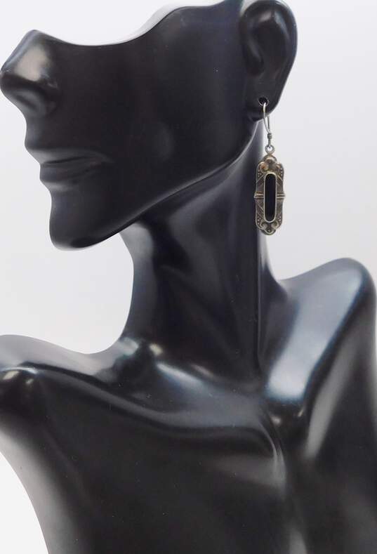 Artisan 925 Geometric Pendant Necklace w/ Textured Onyx Earrings & Ring 25.8g image number 4