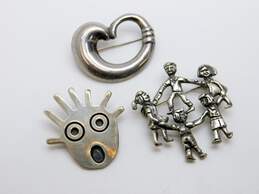 Artisan & Mexico 925 Abstract Screaming Man Puffed Heart & Playing Children Brooches Variety 28.9g