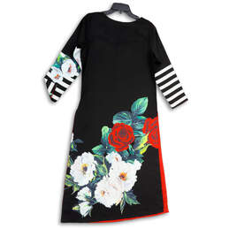 NWT Womens Black White Floral Long Sleeve Round Neck Sheath Dress Size S alternative image