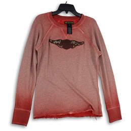 Womens Red Crew Neck Long Raglan Sleeve Pullover Sweatshirt Size Medium